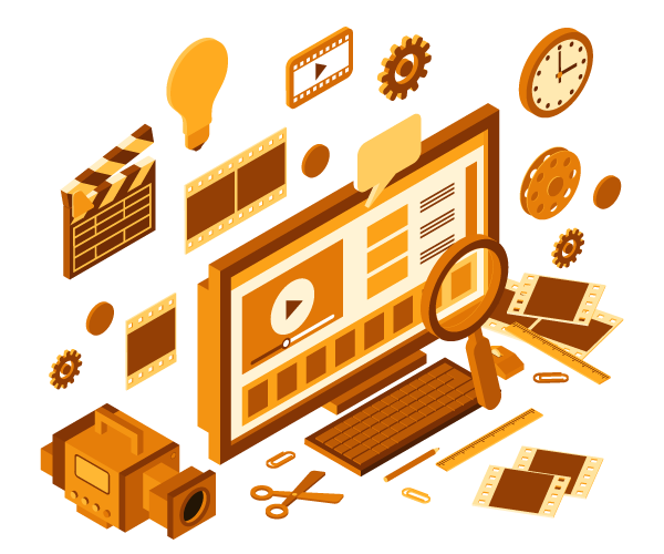 illustrated graphic of digital marketing materials in orange in tones