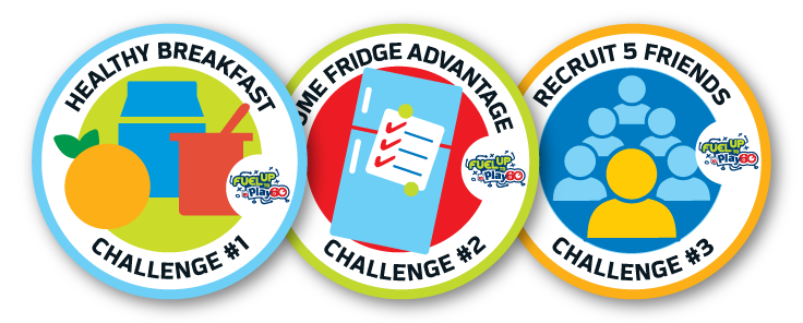 Graphic of 3 Fuel Up To Play 60 Healthy challenge circle badges