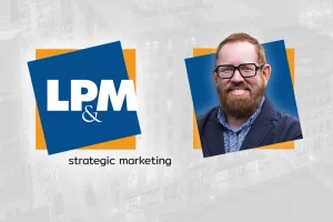 Graphic of LP&M logo and male employee