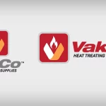 Graphic with Vakco Heat Treating Supplies logo shown in a vertical and horizontal format