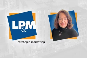 Graphic with LP&M logo and photo of female employee