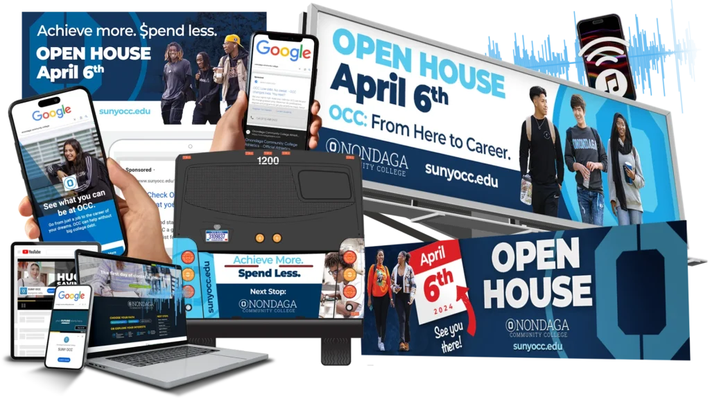 graphic collage of OCC advertising materials